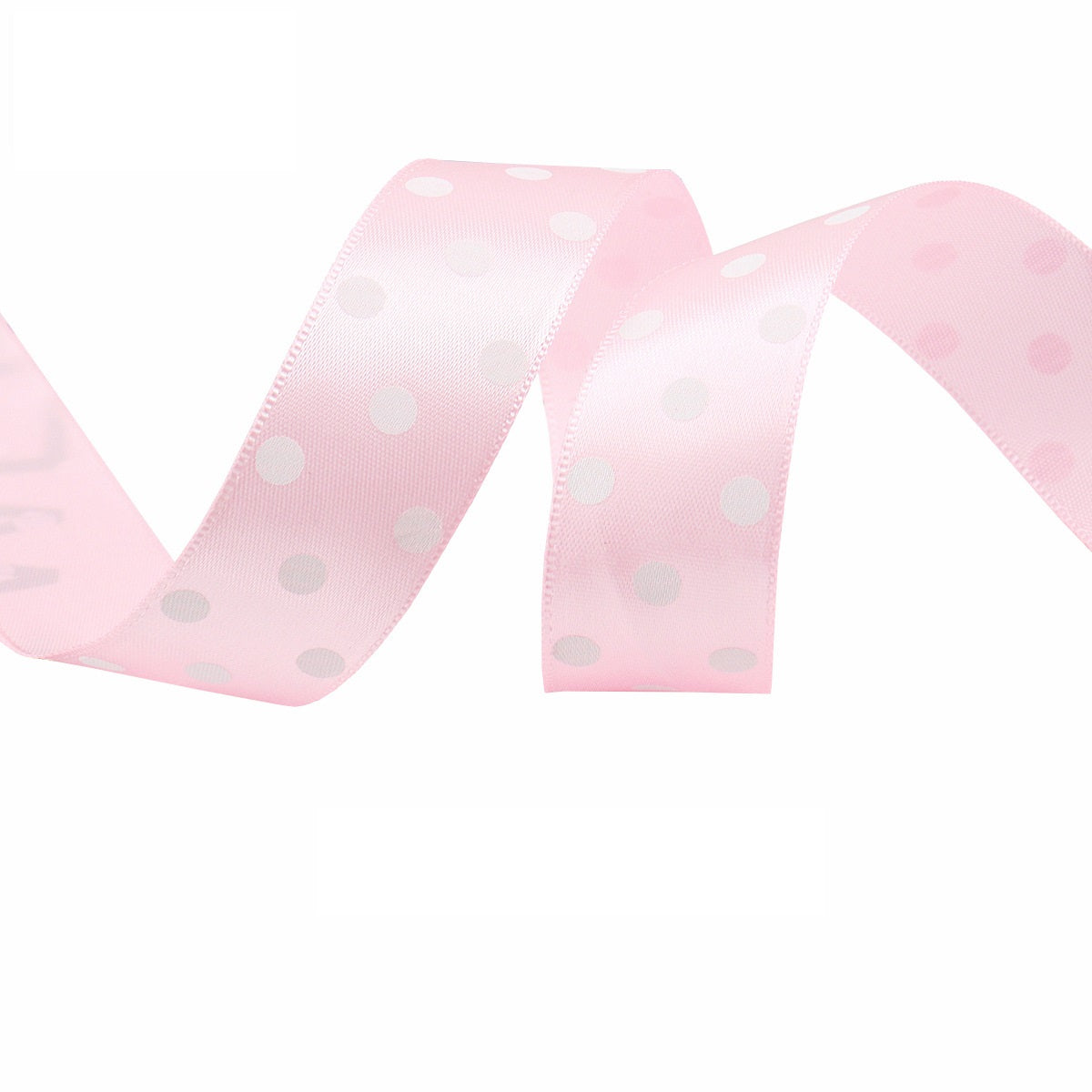 25mm polka dot double-sided satin ribbon in light pink with white dots
