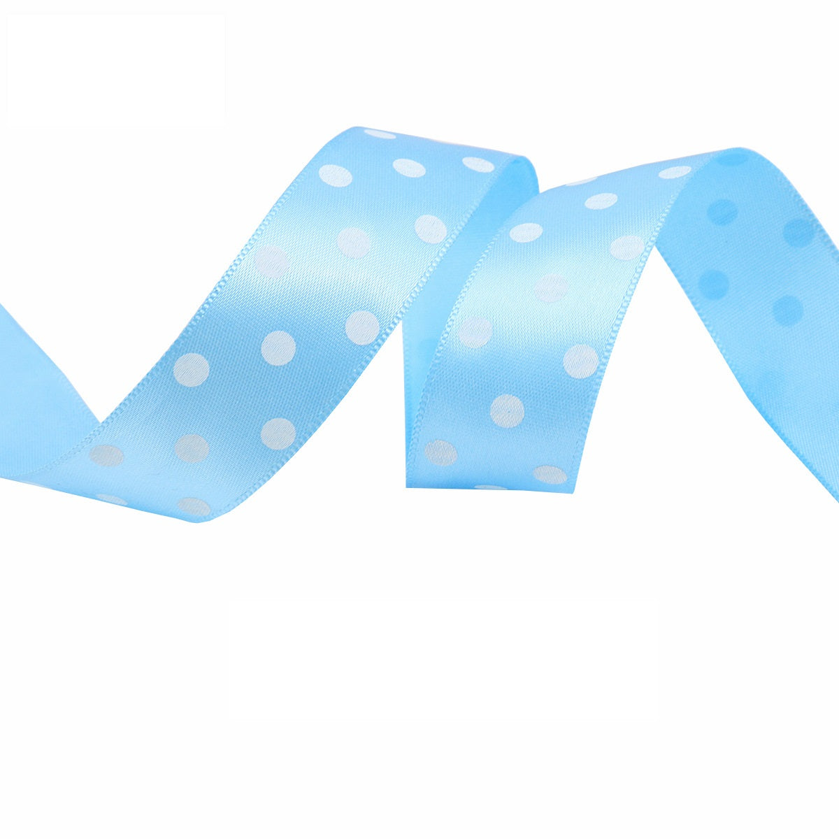 25mm polka dot double-sided satin ribbon in light blue with white dots