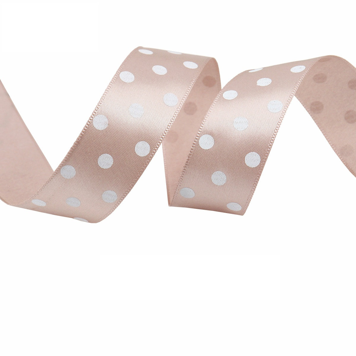 25mm polka dot double-sided satin ribbon in beige with white polka dots