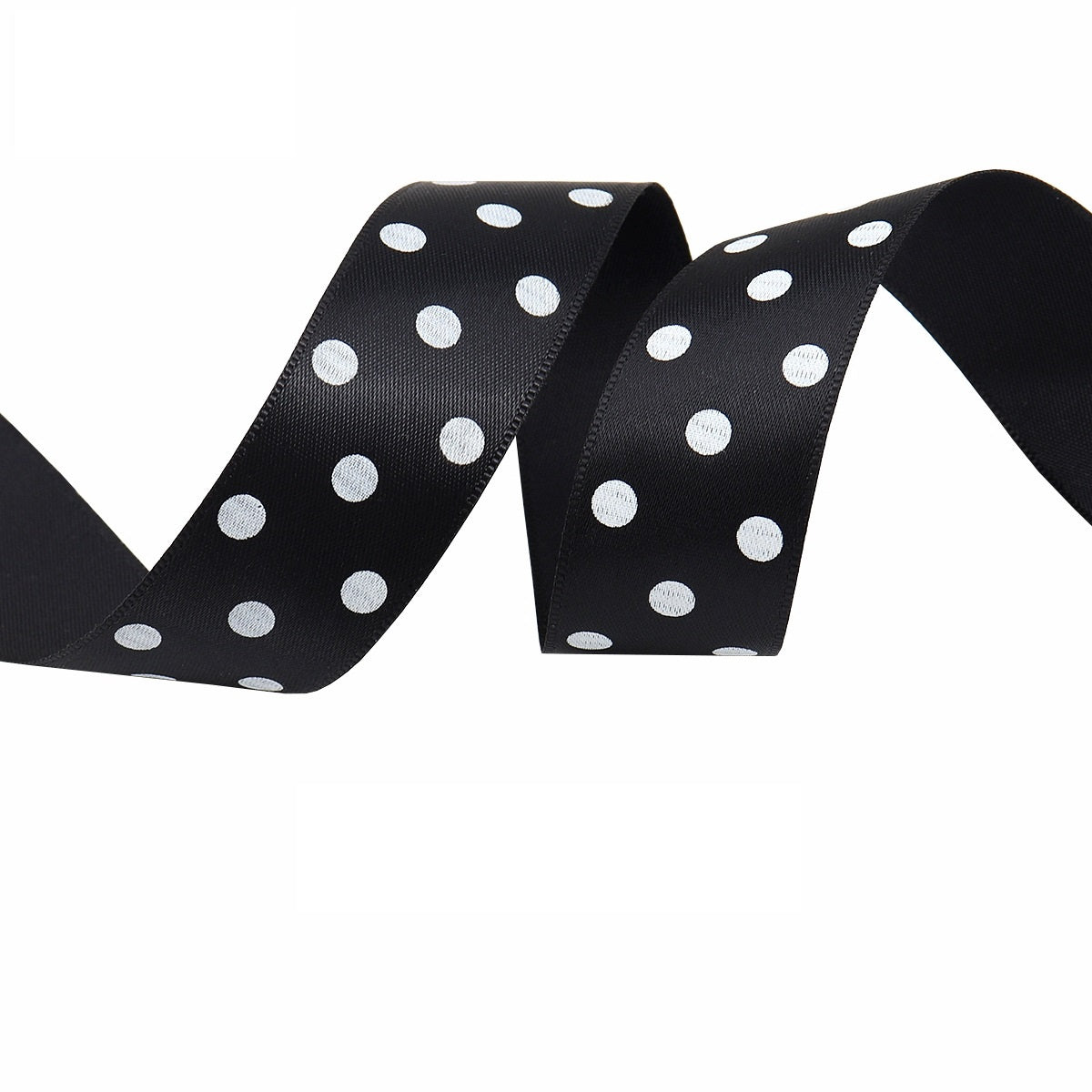 25mm polka dot double-sided satin ribbon, black with white polka dots