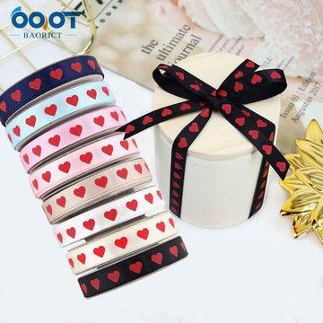 Gift wrap love ribbon: navy, pink & light-blue rolls with red hearts (8 colors)