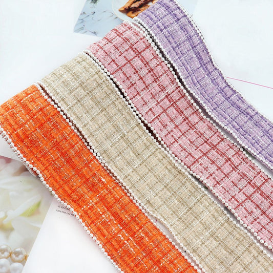 38mm Checkered Flannel Ribbon with Bead Edge 5 Yards