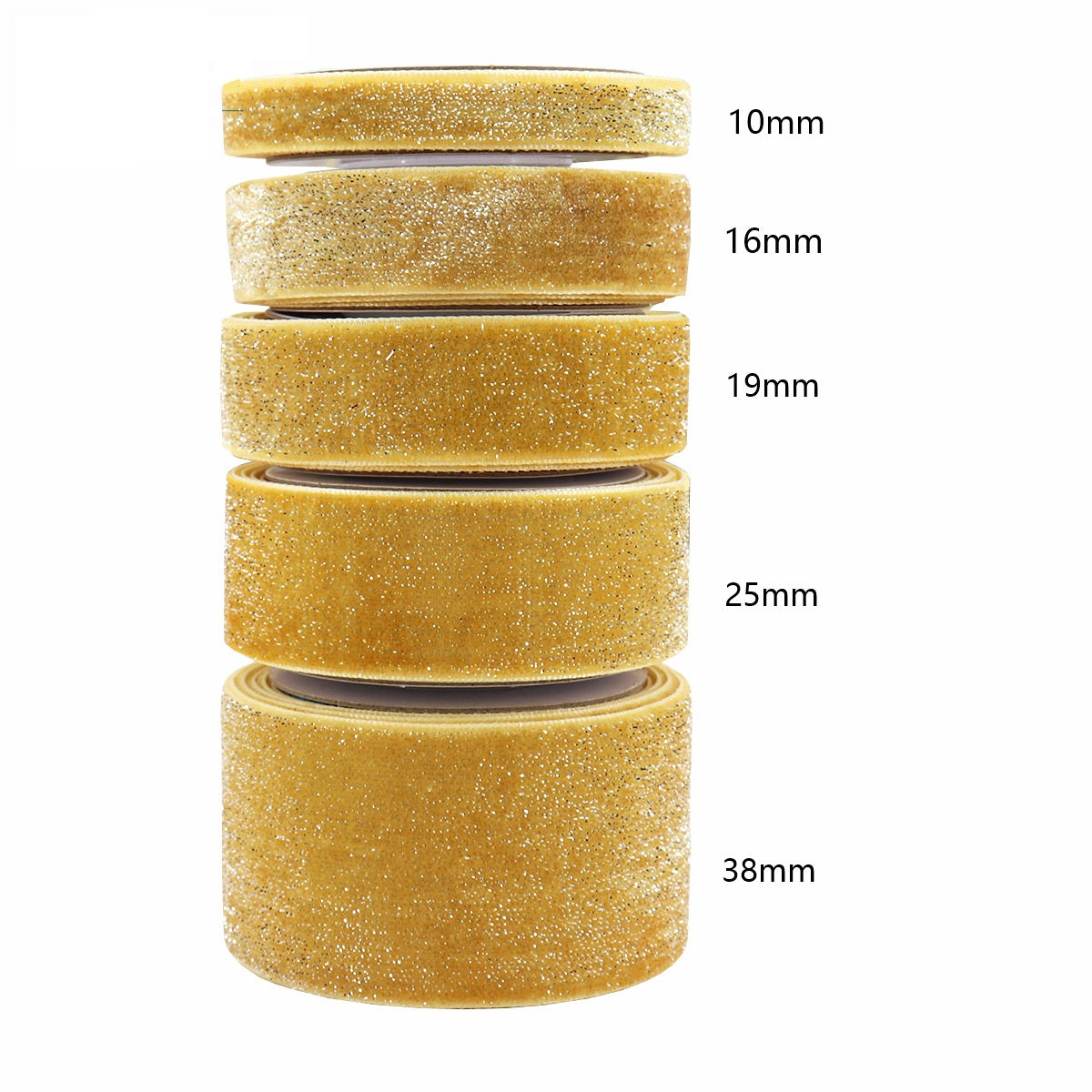 Gold yellow velvet ribbon set, 10mm width, silver-edged trim