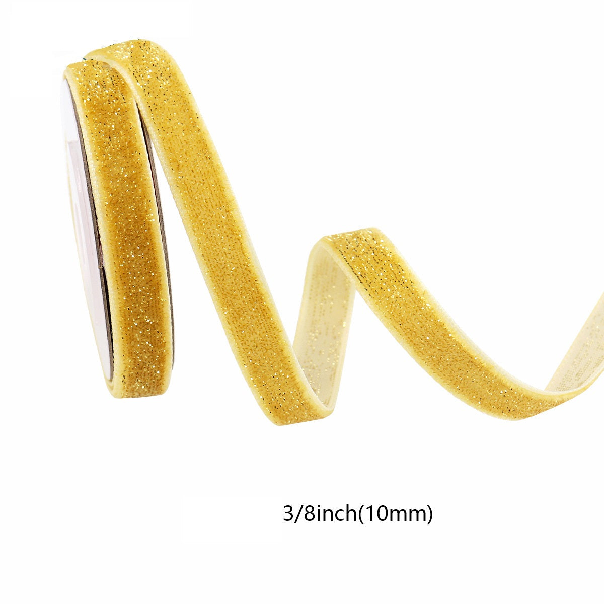 Gold yellow velvet ribbon with silver edge, 10mm (3/8 inch) width