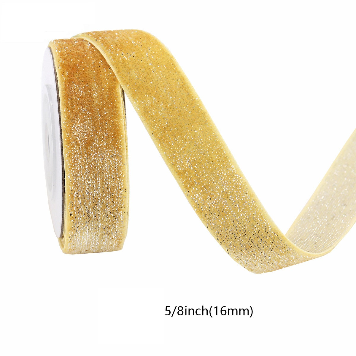 Gold yellow velvet ribbon with silver edge, 16mm (5/8 inch) width