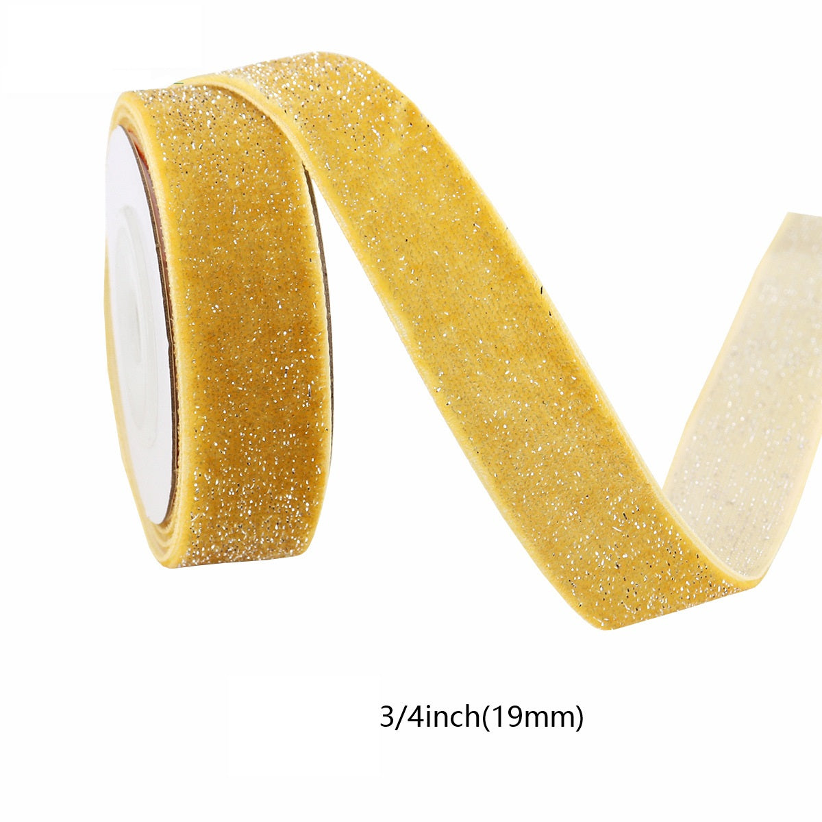 Gold yellow velvet ribbon with silver edge, 19mm (3/4 inch) width