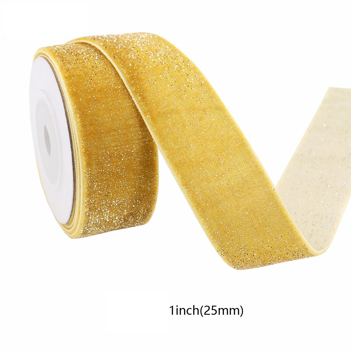 Gold yellow velvet ribbon with silver edge, 25mm (1 inch) width