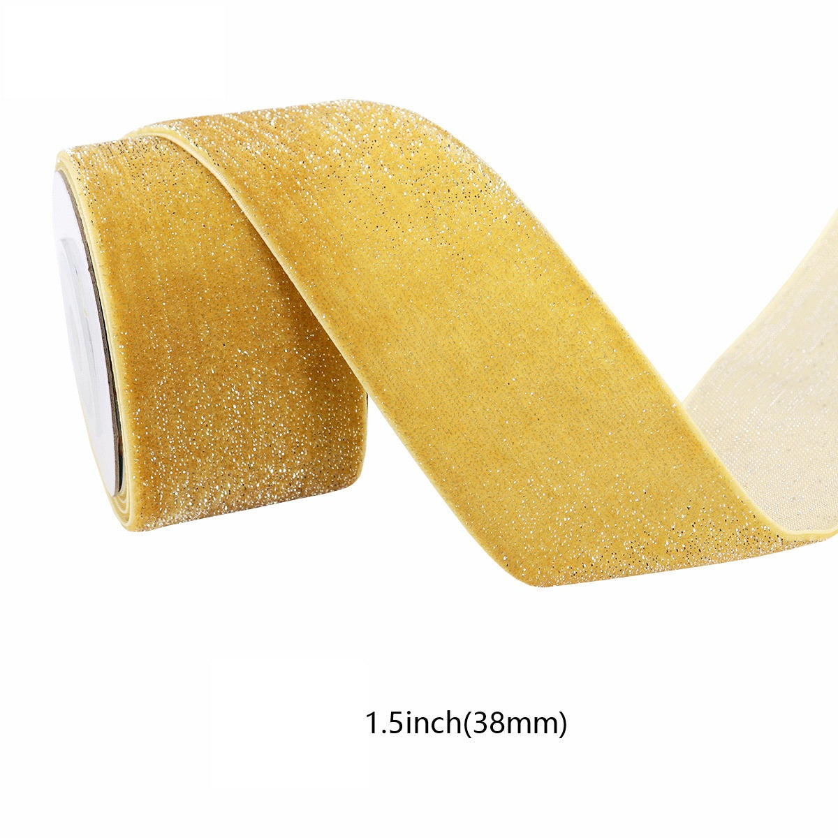 Gold yellow velvet ribbon with silver edge, 38mm (1.5 inch) width
