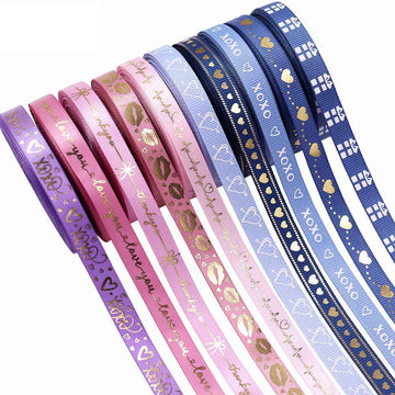 10mm ribbon assortment: hearts and XOXO prints in multiple Valentine's colors