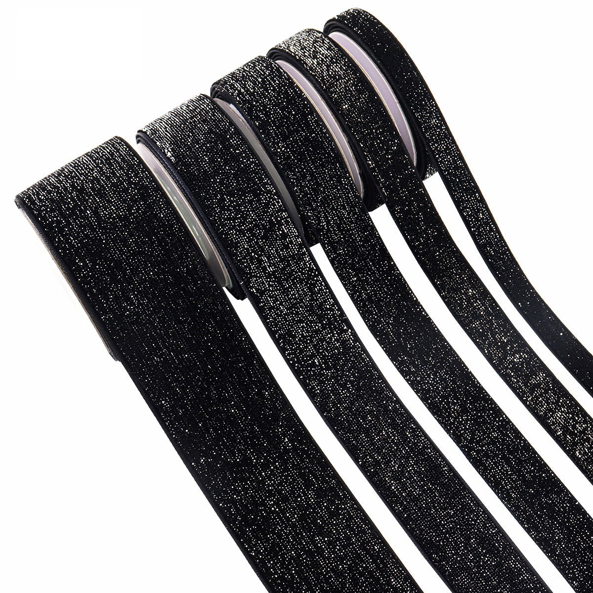Black velvet ribbon with gold edge, 5-pack; multiple widths on spools
