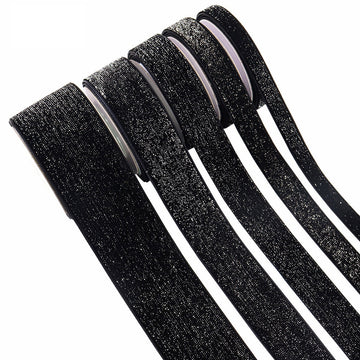Black velvet ribbon with gold edge, 5-pack; multiple widths on spools