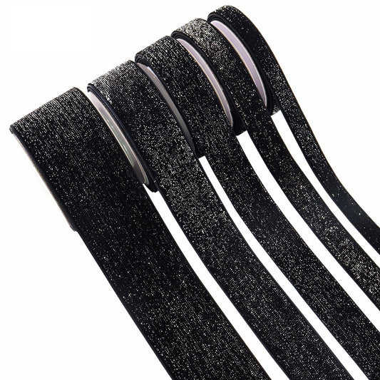 Black velvet ribbon with gold edge, 5-pack; multiple widths on spools