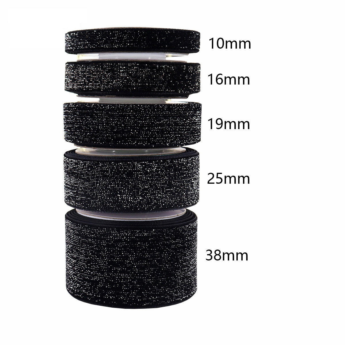 Black velvet ribbon with gold edge (10mm, 16mm, 19mm, 25mm, 38mm) stack view