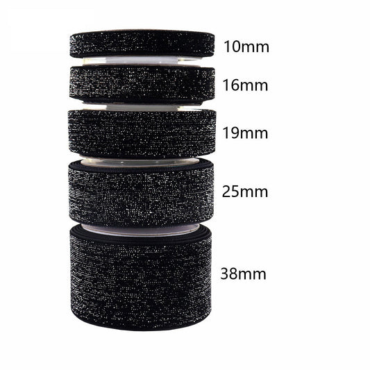 Black velvet ribbon with gold edge (10mm, 16mm, 19mm, 25mm, 38mm) stack view