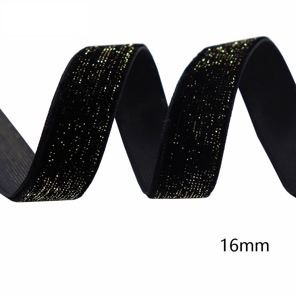 Black velvet ribbon with gold edge, 16mm width