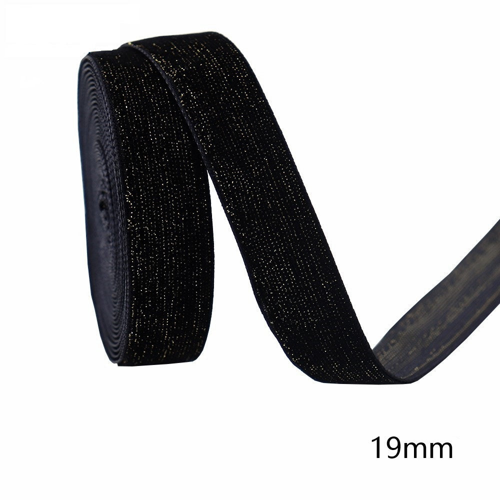 Black velvet ribbon with gold edge, 19mm width