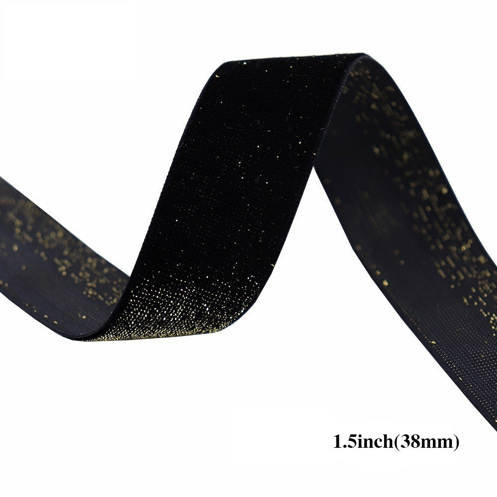 Black velvet ribbon with gold edge, 38mm width (1.5 inch)