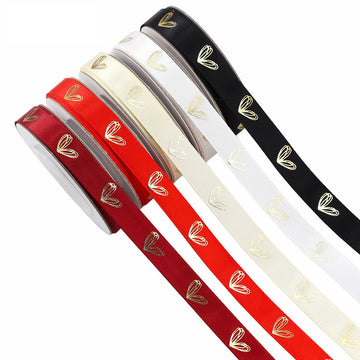 10mm Herzfolienband, rot mit goldenen Herzmotiven, 3/8" (10 mm) breit