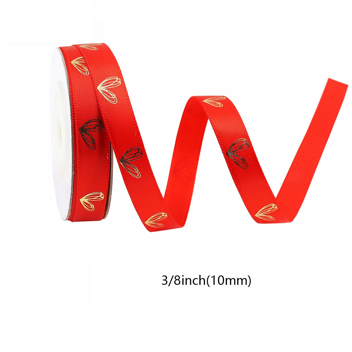 Rotes Herzfolienband mit goldenen Herzen, 10 mm (3/8")