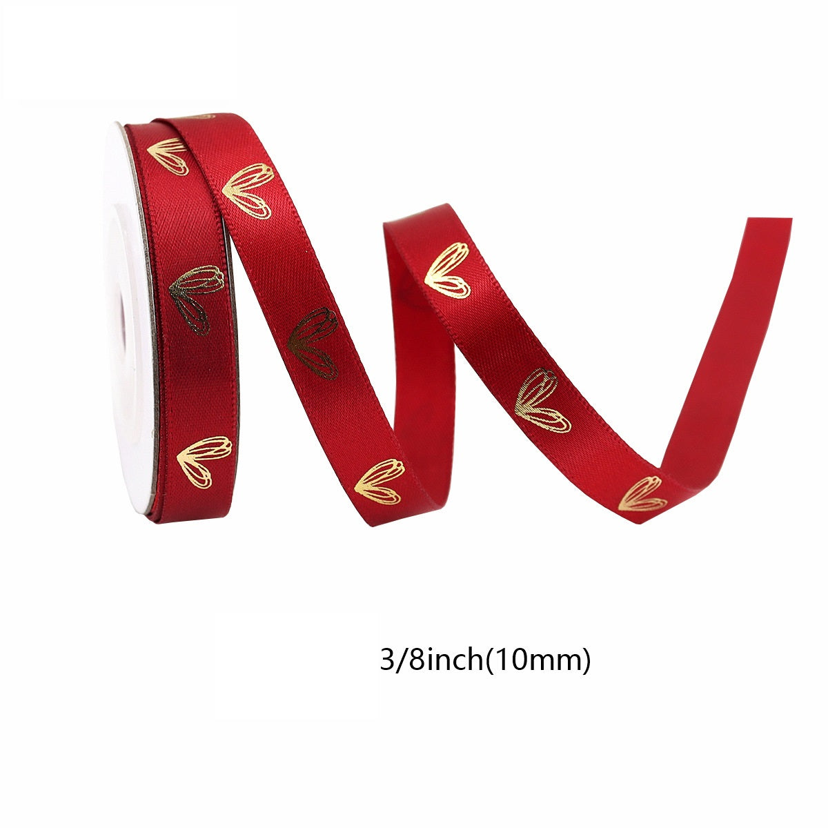 Rotes Herzfolienband auf Rolle, goldene Herzen, 10 mm (3/8")