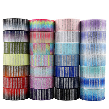 25mm sparkling ribbon spool set with vertical striped silver foil finish, 28 colors