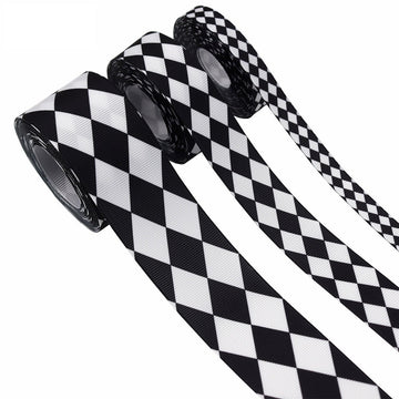 Black & white check ribbon 3-pack on rolled spools