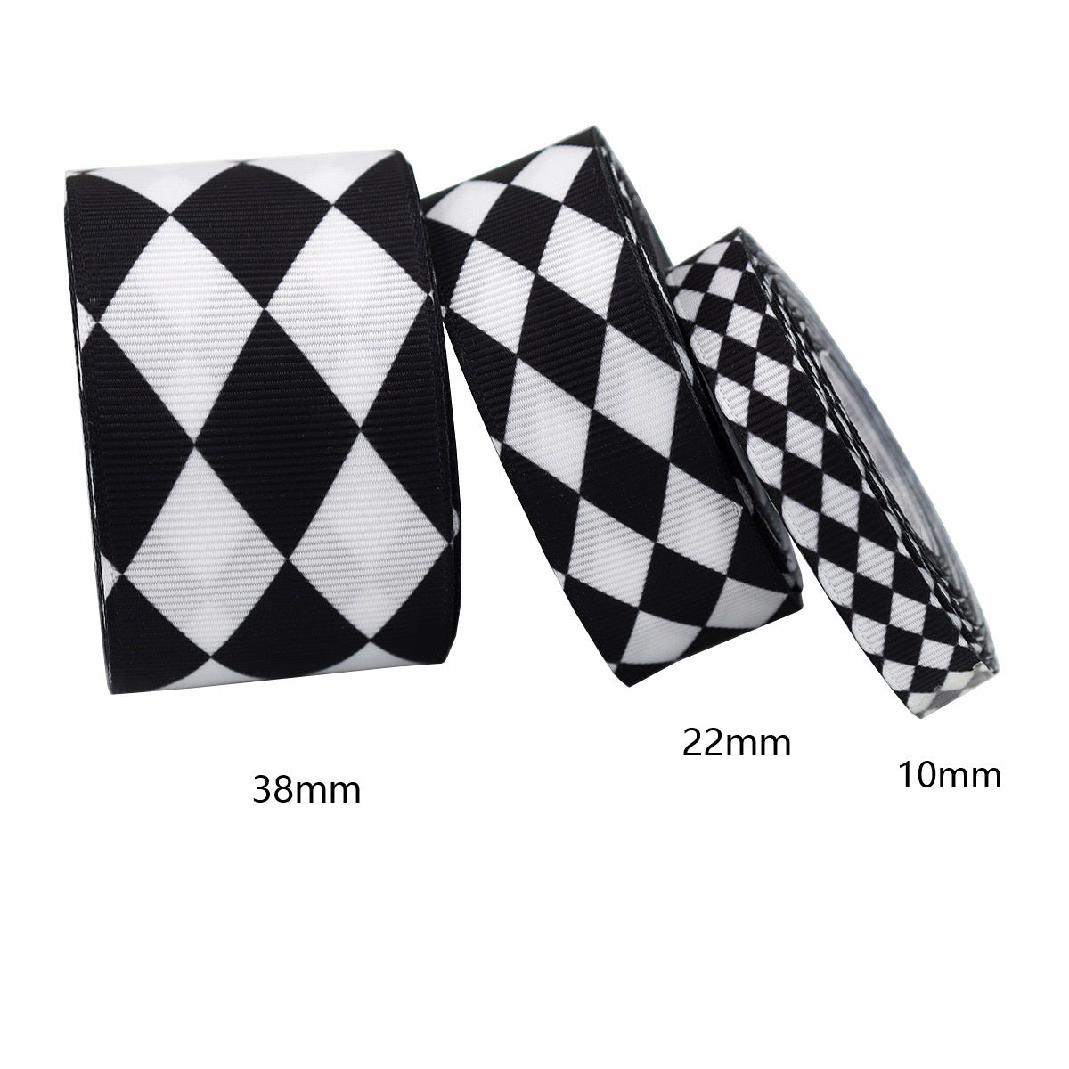 Black & white check ribbon 3-pack: 38mm, 22mm, 10mm widths