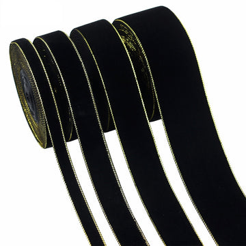 Schwarze Samtbänder mit goldenen Einfassungen, 4er-Pack, 10–38 mm