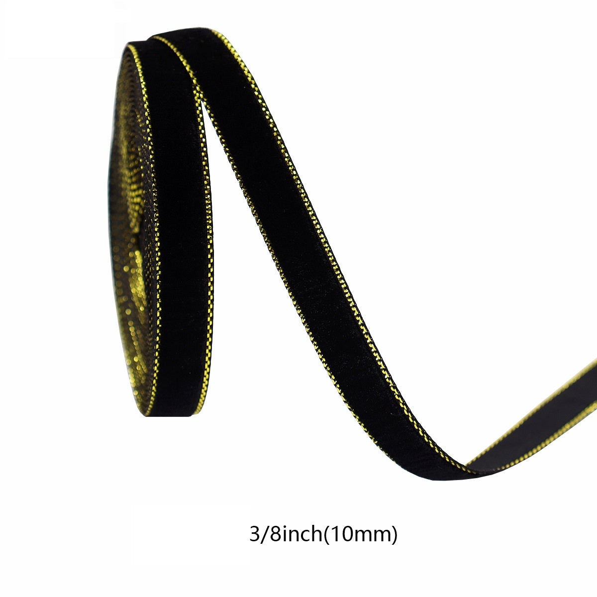 Schwarzes Samtband mit goldener Einfassung, 10 mm Breite