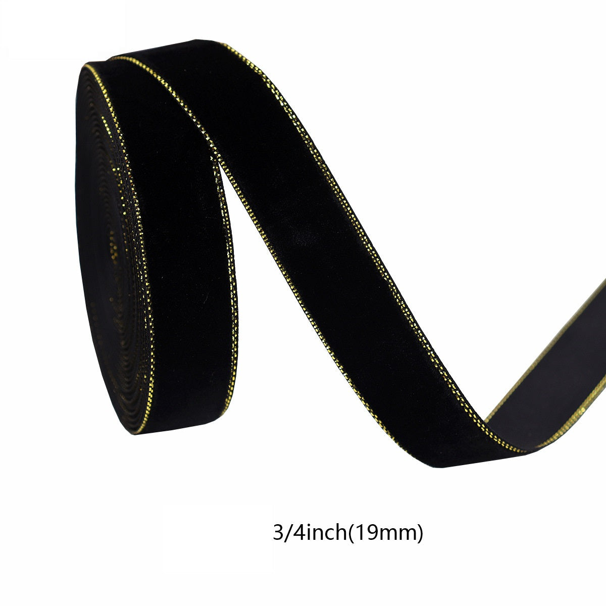 Schwarzes Samtband mit goldener Einfassung, 19 mm Breite