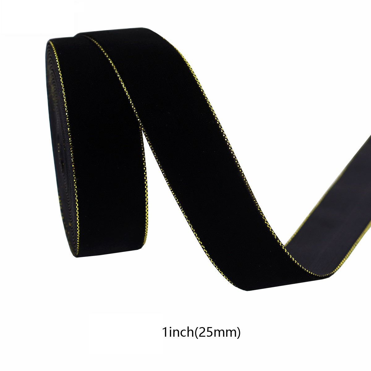 Schwarzes Samtband mit goldener Einfassung, 25 mm Breite
