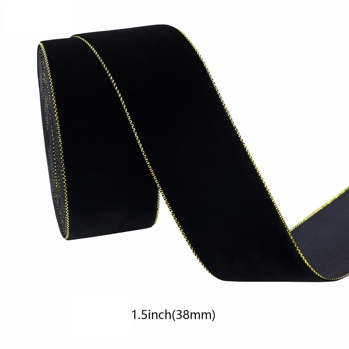 Schwarzes Samtband mit goldener Einfassung, 38 mm Breite