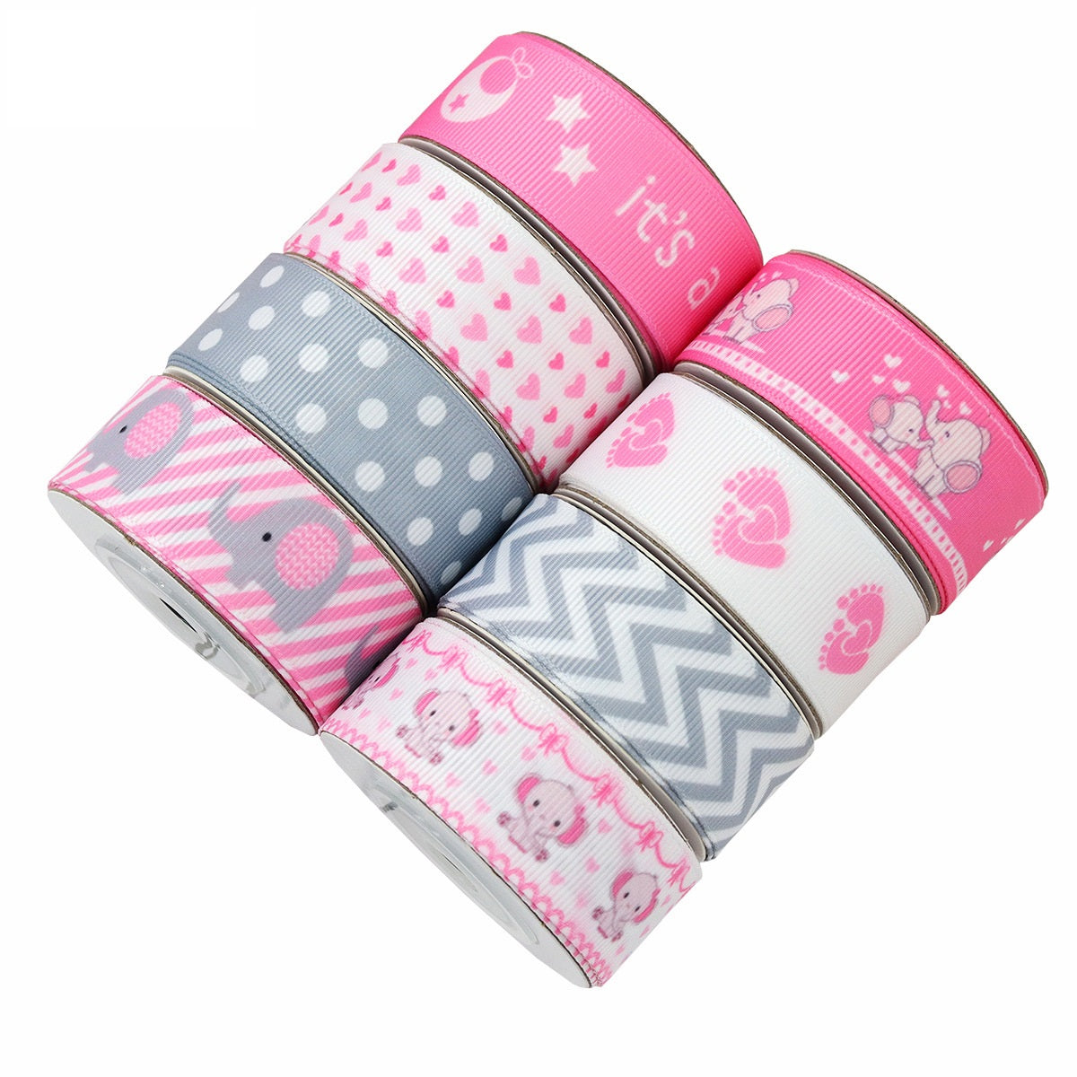 Cintas surtidas rosa de 22 mm con estampados a rayas, lunares, corazones y ositos
