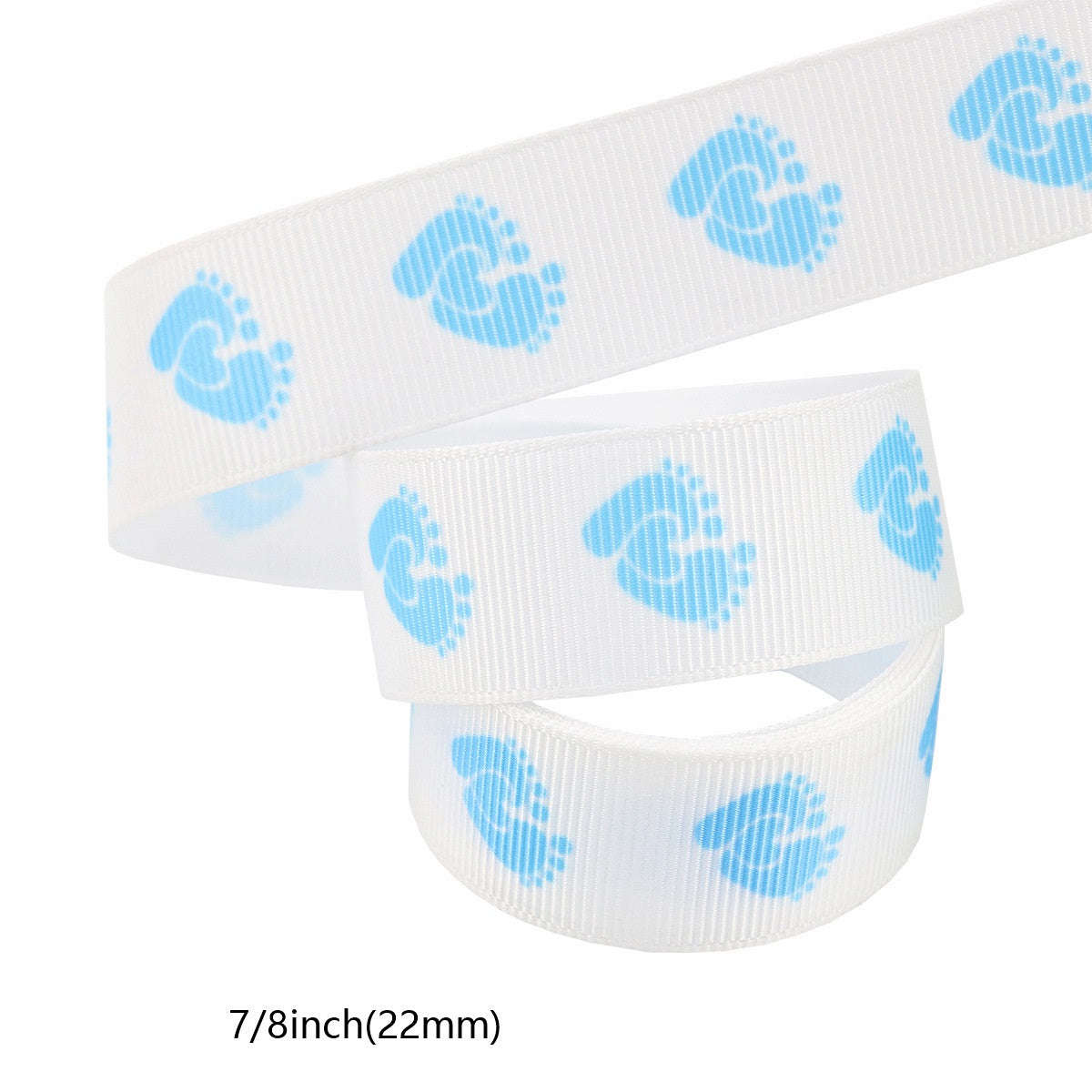 Vit band med blå hjärt-/klöverliknande mönster, 22mm bredd