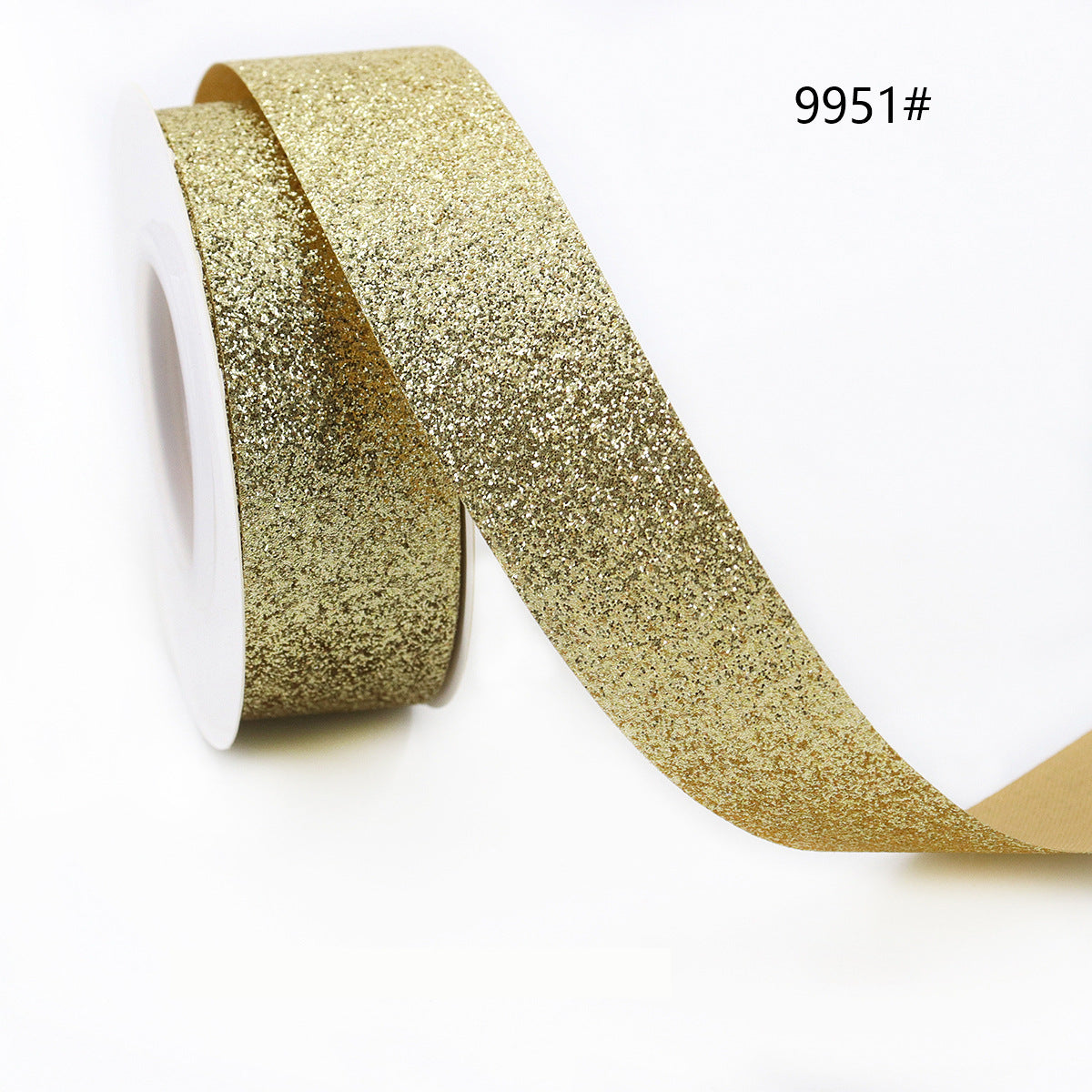 Gold glitter ribbon on spool, super shiny for packaging bows and crafts