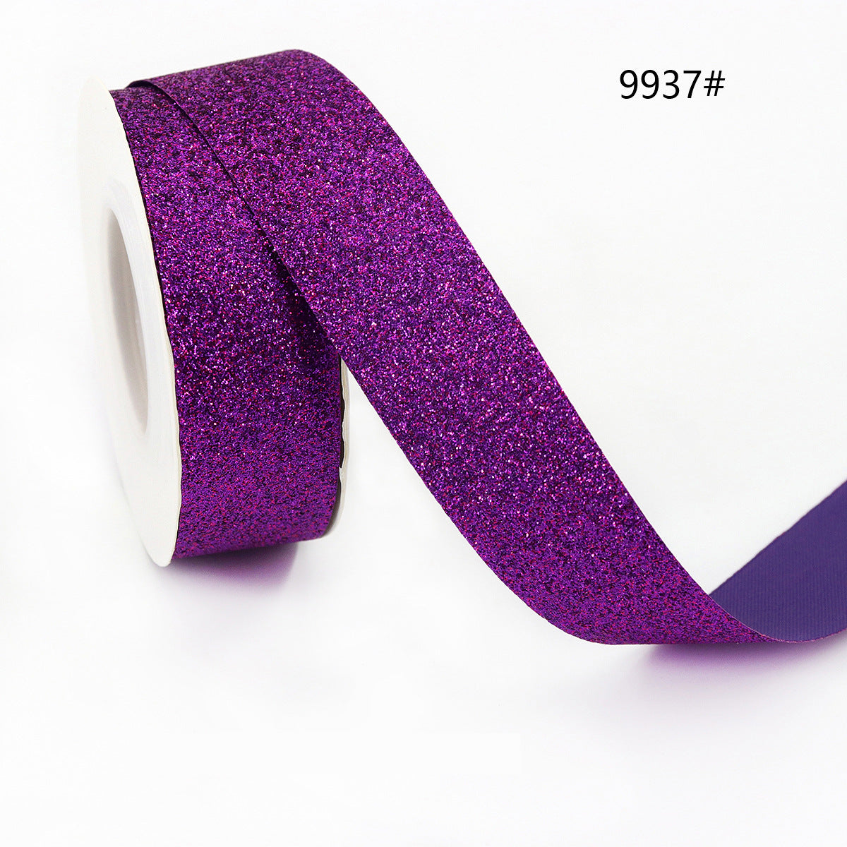 Purple glitter ribbon on spool, super shiny for gift wrapping and crafts
