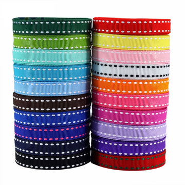10mm striped ribbon set, reels of multicolor ribbon with white stitch dots on edges