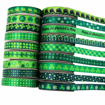 Green 10mm four-leaf clover ribbon set with mixed St. Patrick’s patterns