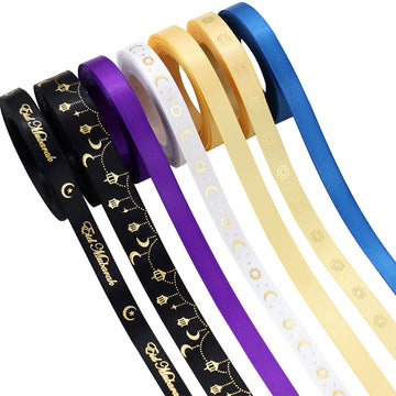 10mm star and moon gold ribbon, assorted colors in rolls