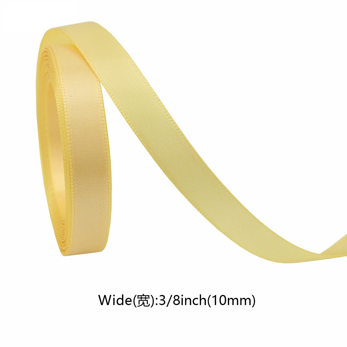 Light yellow satin ribbon, plain; 10mm wide