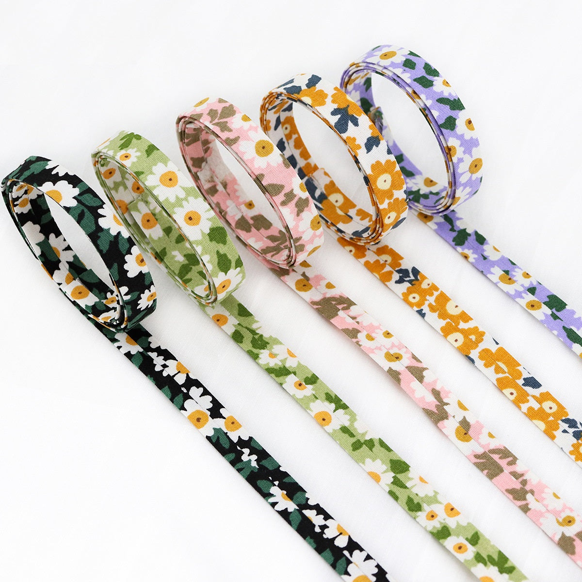 Sunflower ribbon 10mm width, five floral designs laid out together for craft hair clips