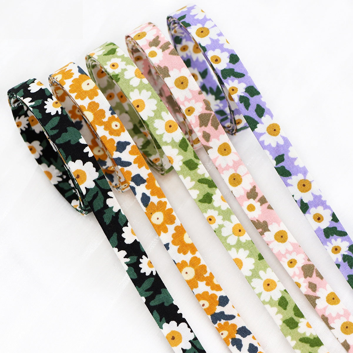 Sunflower ribbon 10mm width, 5-color pack with floral print on multiple rolls