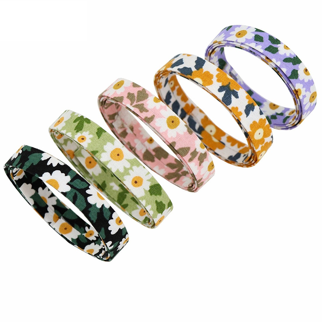 Sunflower ribbon 10mm width in five floral colors, looped length for hair clips