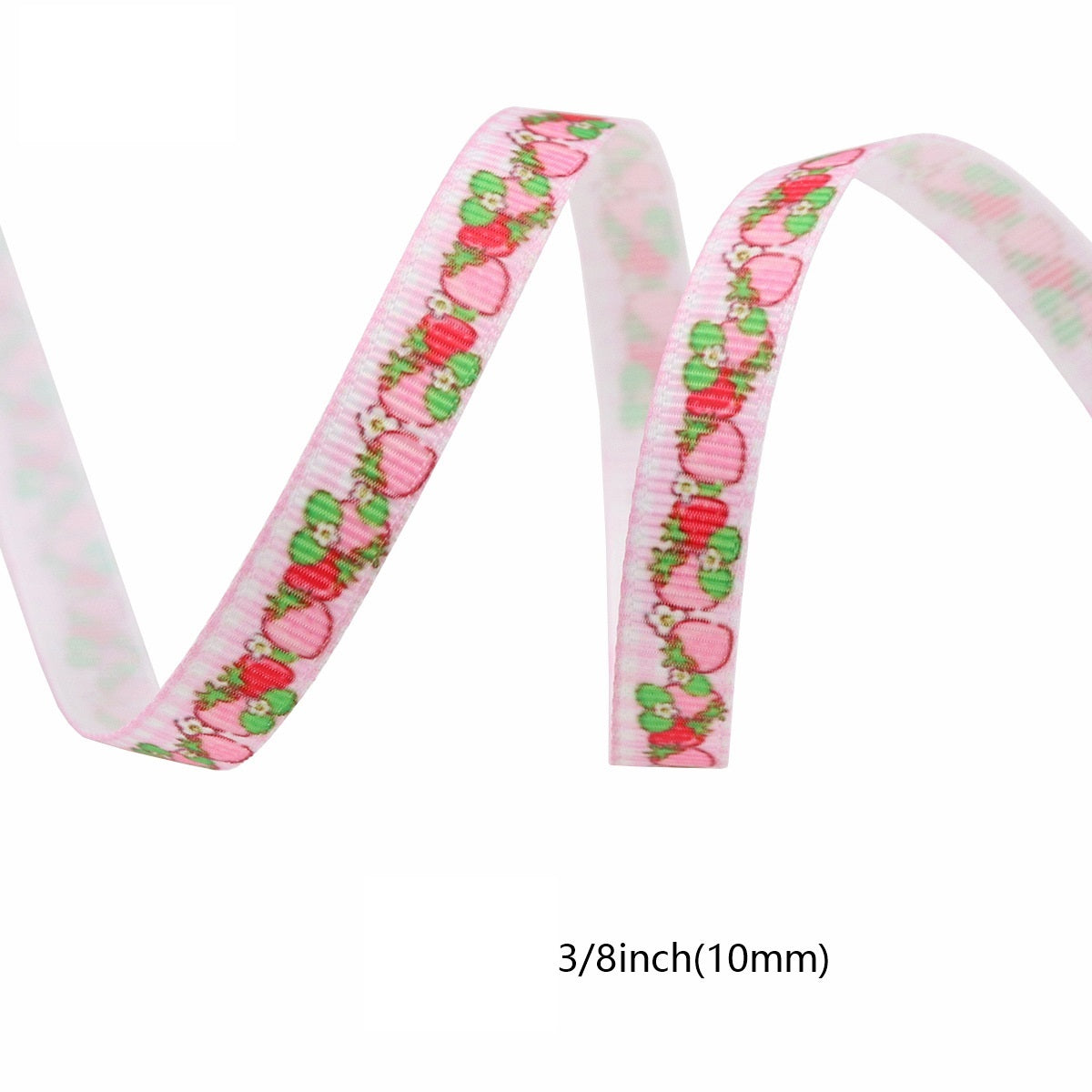 Pink ribbon with teddy bears and hearts, 10mm width (3/8in)