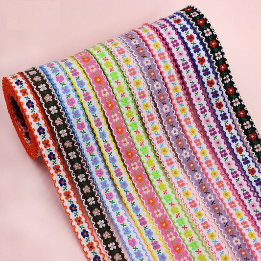 12mm Vintage Embroidered Jacquard Flower Ribbon 12 Colors