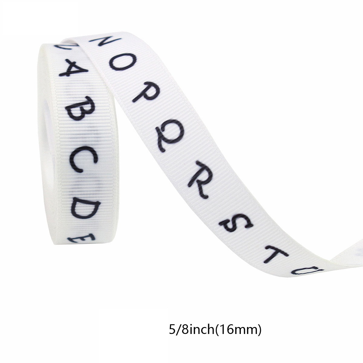 White ribbon band with black letters “O P R S T U V W”, width 16mm