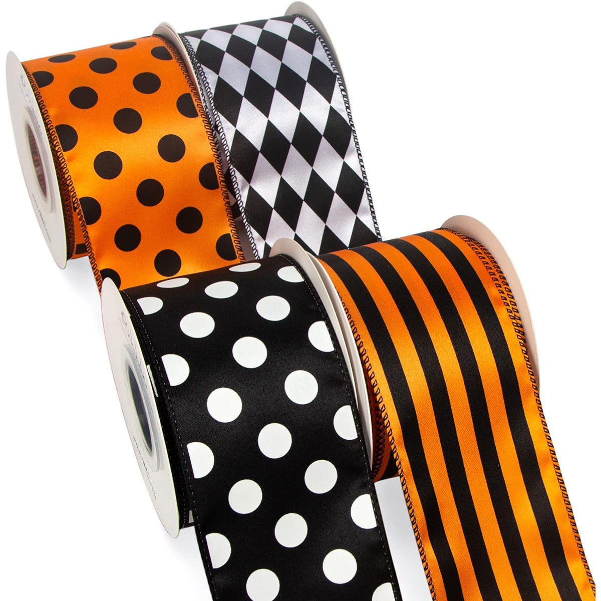 2,5-Zoll Halloweenband-Rollen: orange mit Punkten, schwarz-weiß Karos, schwarz mit Punkten