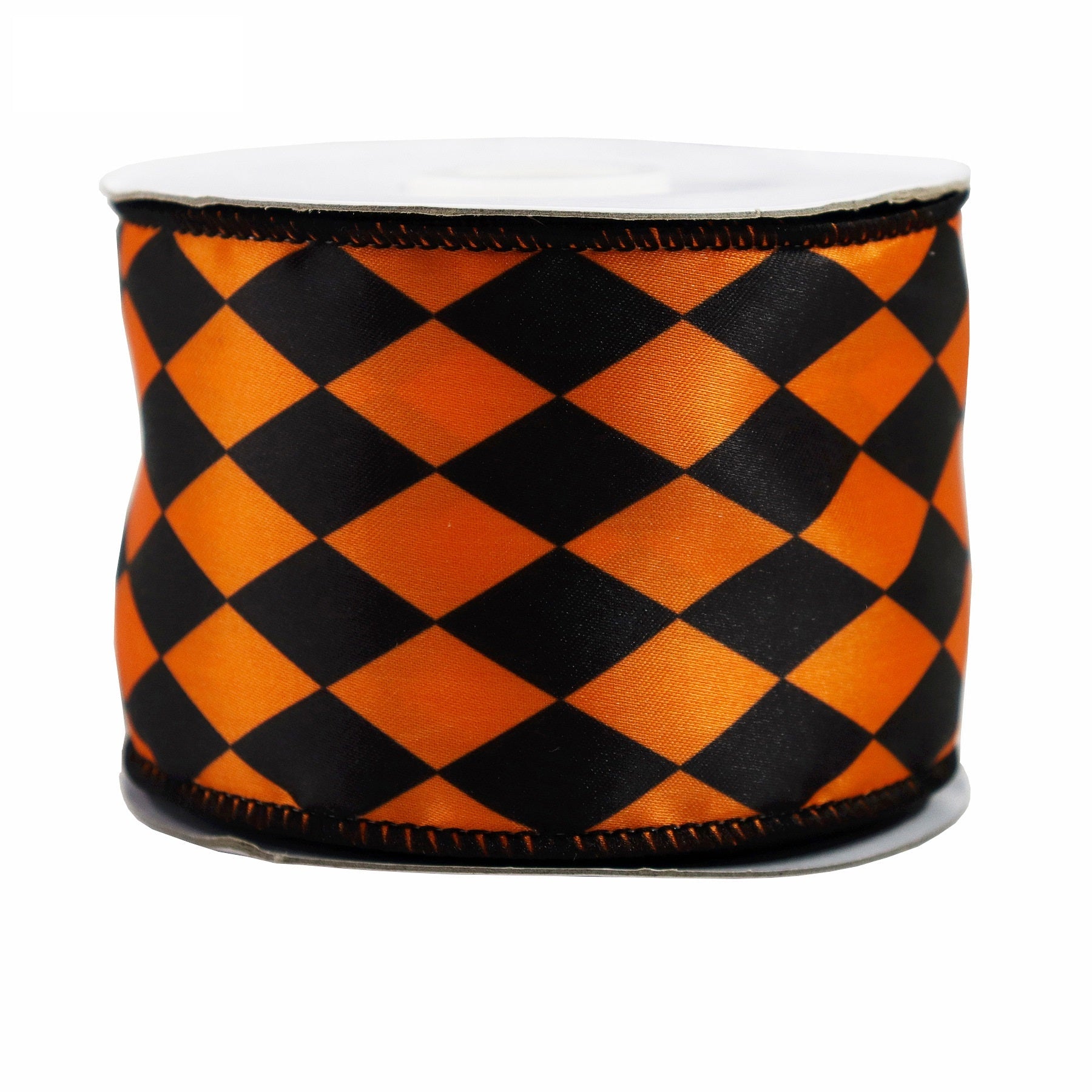 2,5-Zoll Halloweenband-Rolle: schwarz mit orangefarbenen Karos (Rautenmuster)