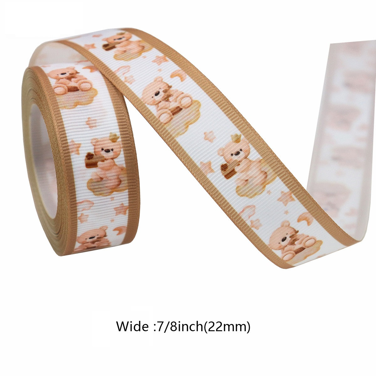 22mm Band mit Bären- und Pfotenmotiven in Beige/Braun, Rollenansicht