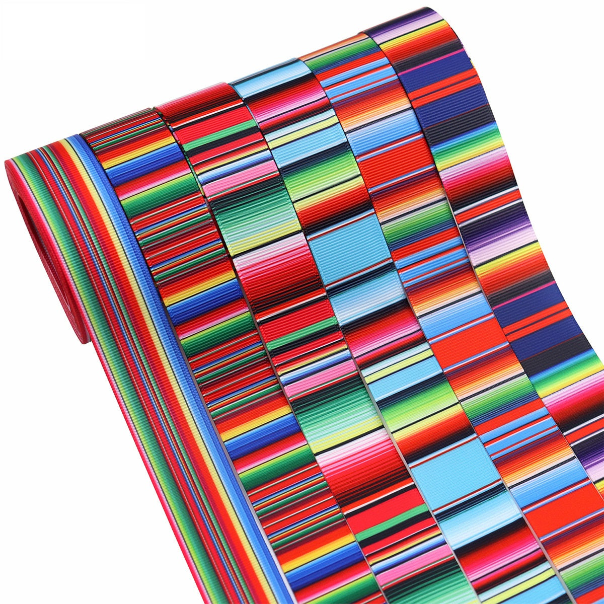1-inch ribbed ribbon with rainbow stripes, folded view